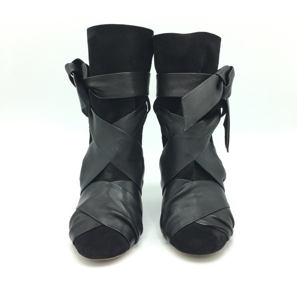 ISABEL MARANT Angie Calfskin Velvet Leather Bootie - Picture 2 of 8